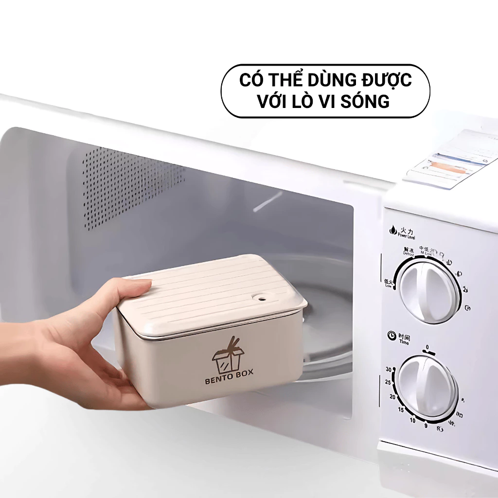 Hộp cơm giữ nhiệt Bento Box màu trắng inox 304 có lỗ thoát khí có túi đựng đi kèm phù hợp cho dân văn phòng và sinh viên