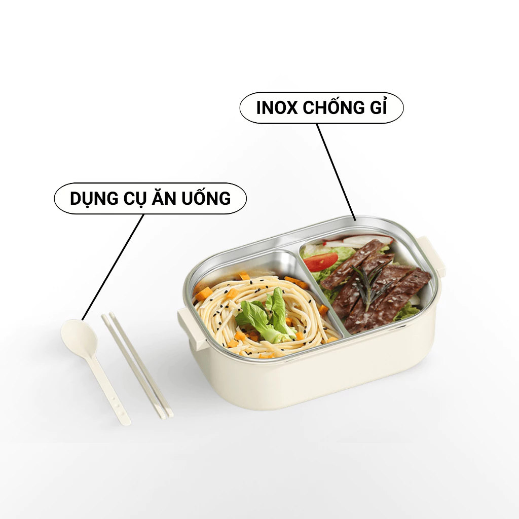 Hộp cơm giữ nhiệt 2 ngăn Nice chất liệu inox 304 có lỗ thoát khí có tay cầm phù hợp cho dân văn phòng học sinh sinh viên